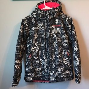 Black, gray, white and pink Columbia winter coat